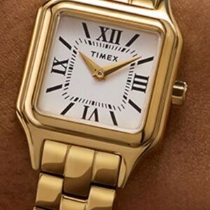 Timex Addison Gold-Tone Square Watch with White Dial